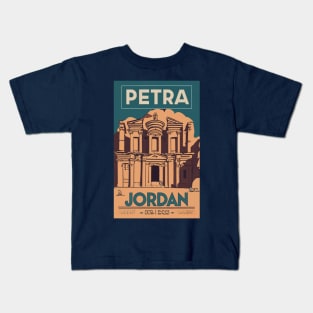 A Vintage Travel Art of Petra - Jordan Kids T-Shirt